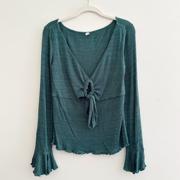 Free People Intimately “Say When” Long Sleeve Top In Forest Green Size Large - Picture 1 of 11